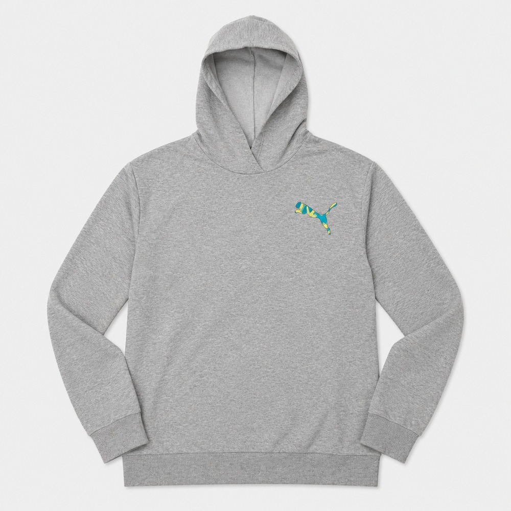 Puma Hoodie Mens Small Gray Pullover DryCell Camo Logo Athletic Sweatshirt